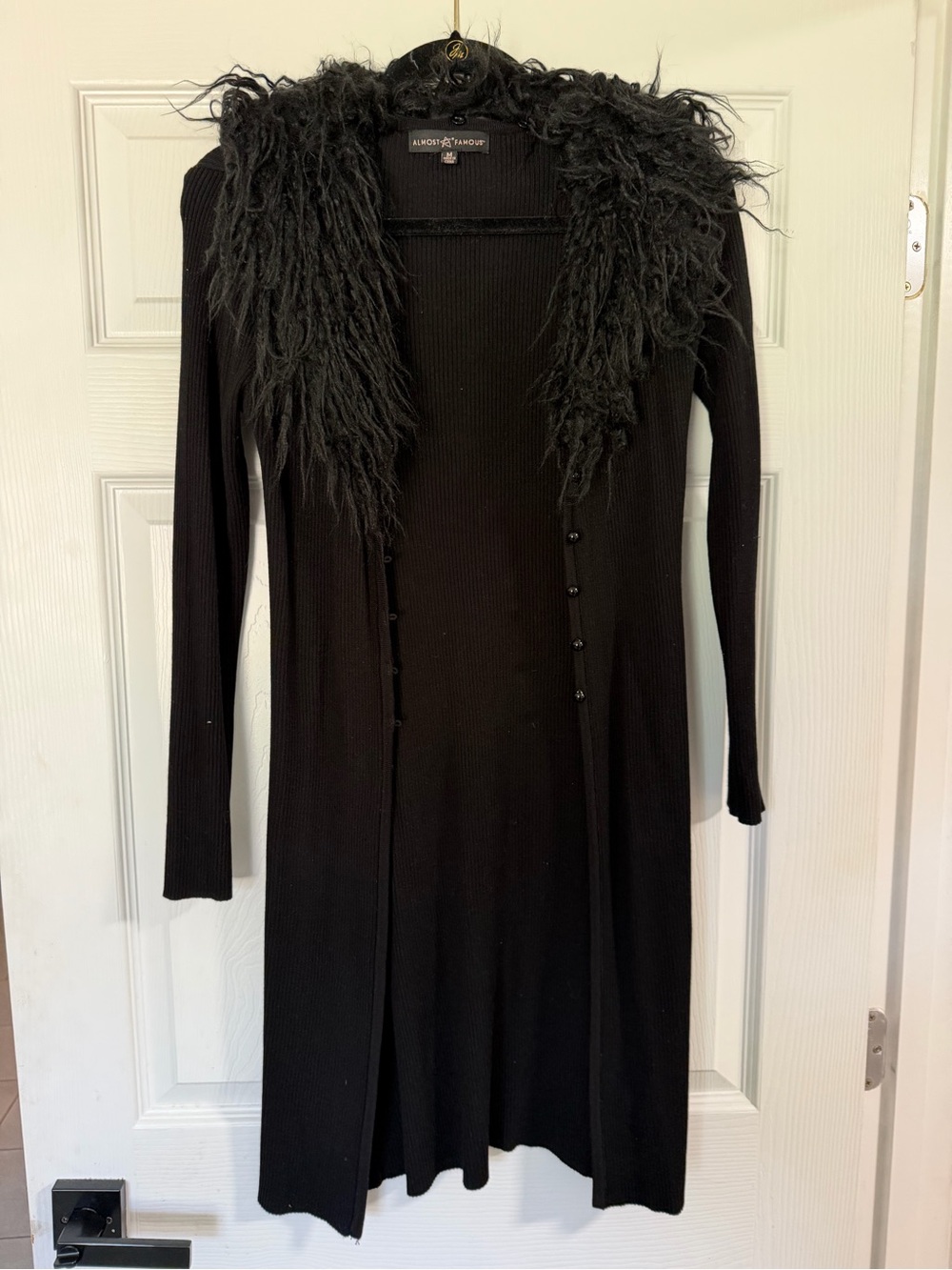 Almost Famous Black Long Sleeve Ribbed Dress with Faux-Fur Collar
